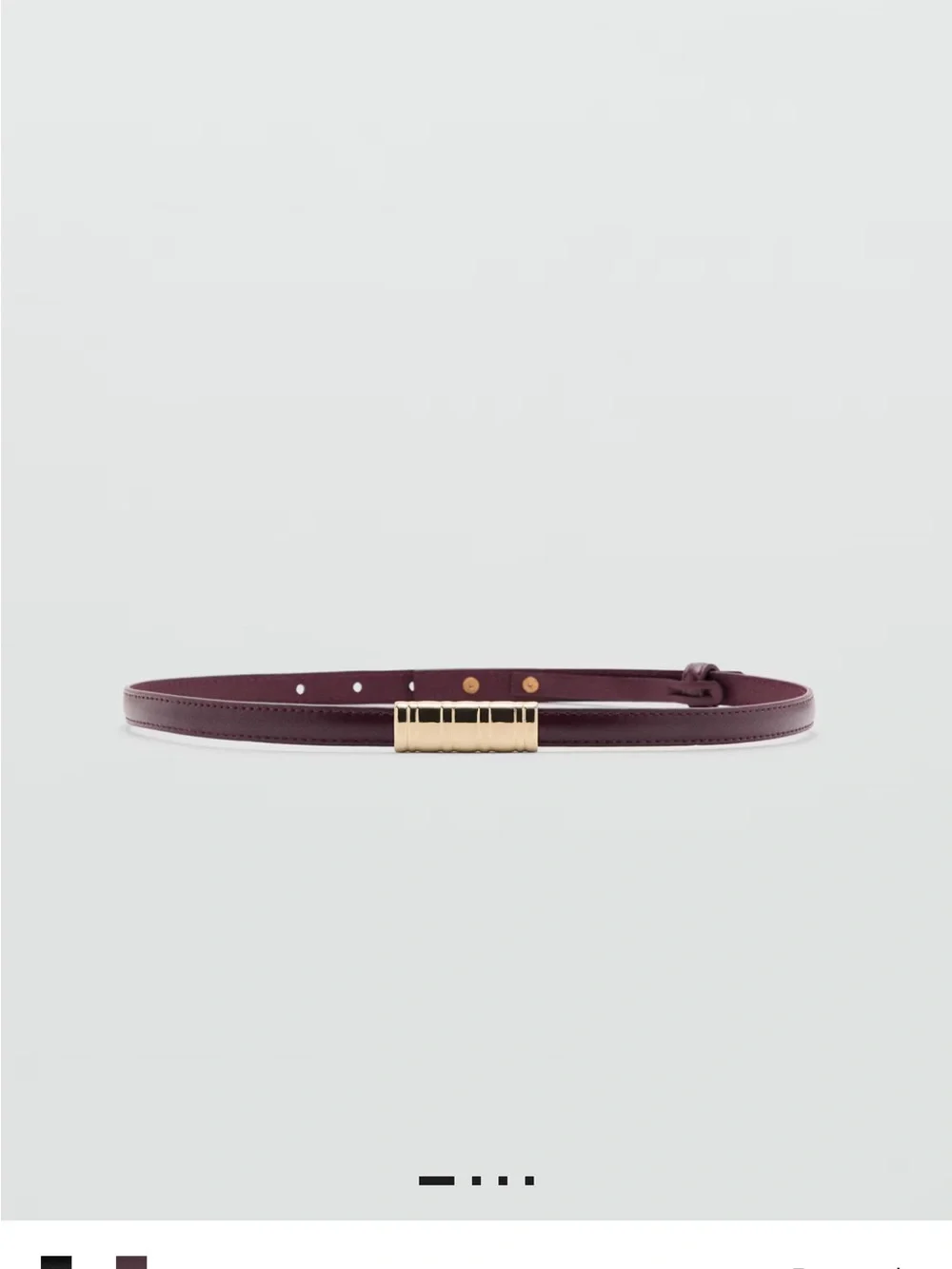 Mango Slim Leather Belt with Gold Accent - Plum